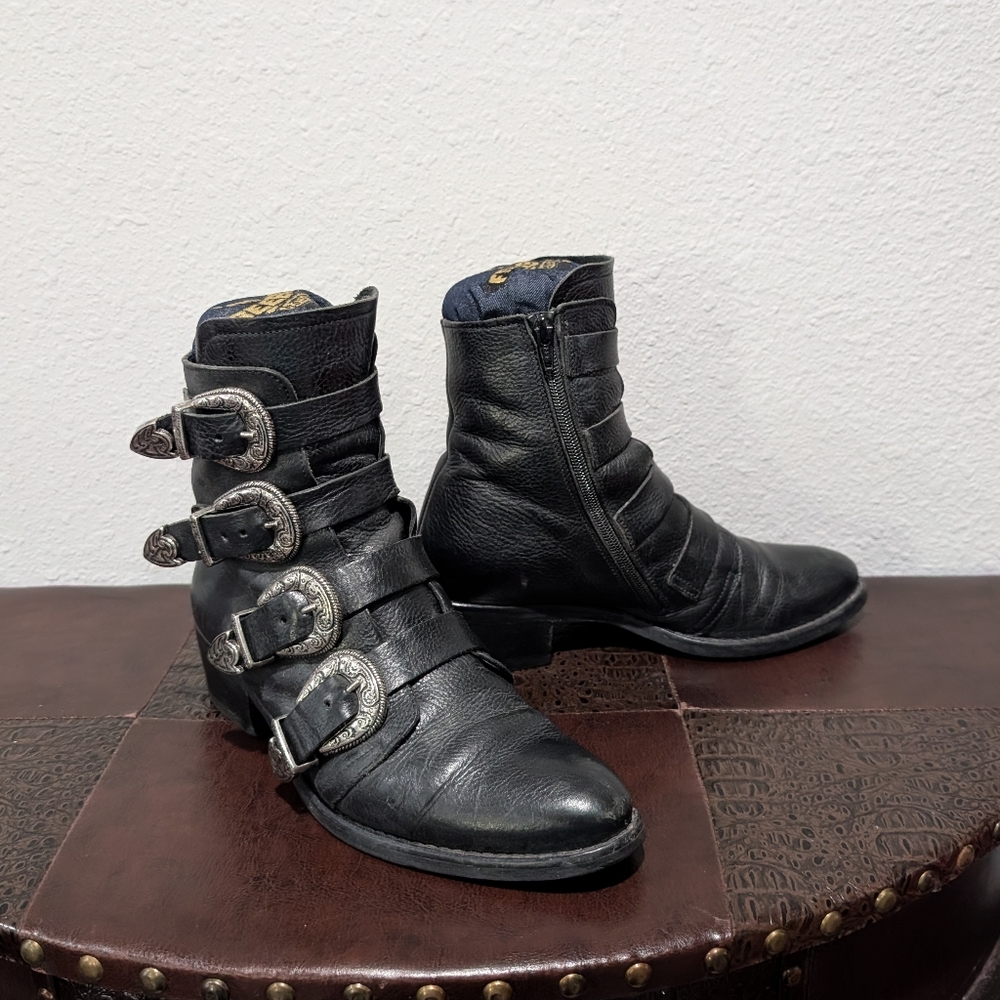 Freebird by Steven Black Leather Buckle Ankle Boots - Picture 11 of 15
